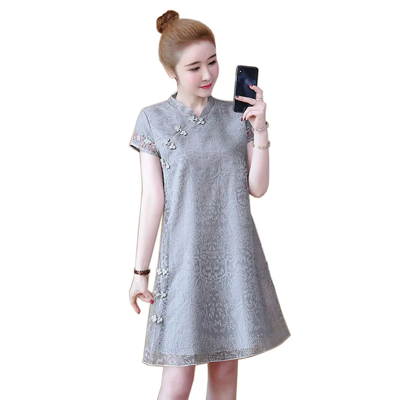 

2019 Summer dress women New Fashion Large Size Stitching Net Yarn Round Collar Party dress Short Sleeve Loose Women Lace Dress