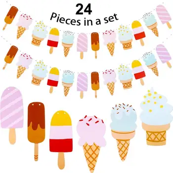 

2 Pack Popsicle Banner Ice Cream Banner Ice Cream Party Garland for School Summer Kid Birthday Party Decoration