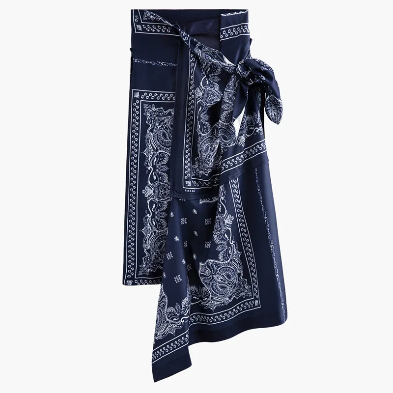 

Luxury Designer Brand Skirt for Women Irregular Front Bow Vintage Printed Skirt