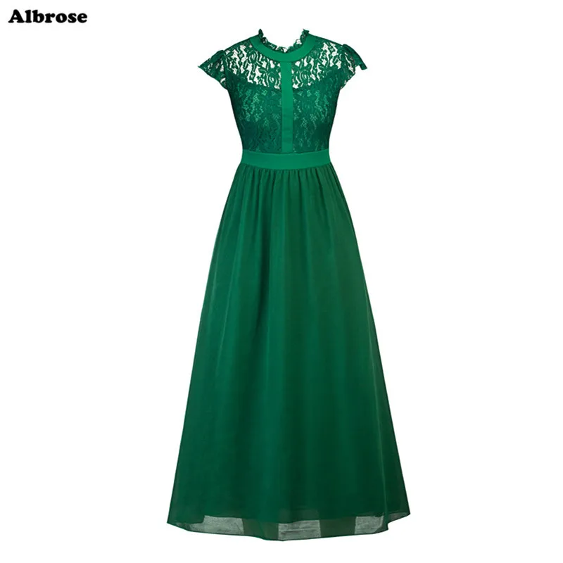 In Stock Cheap Simple Green Evening Dress Lace