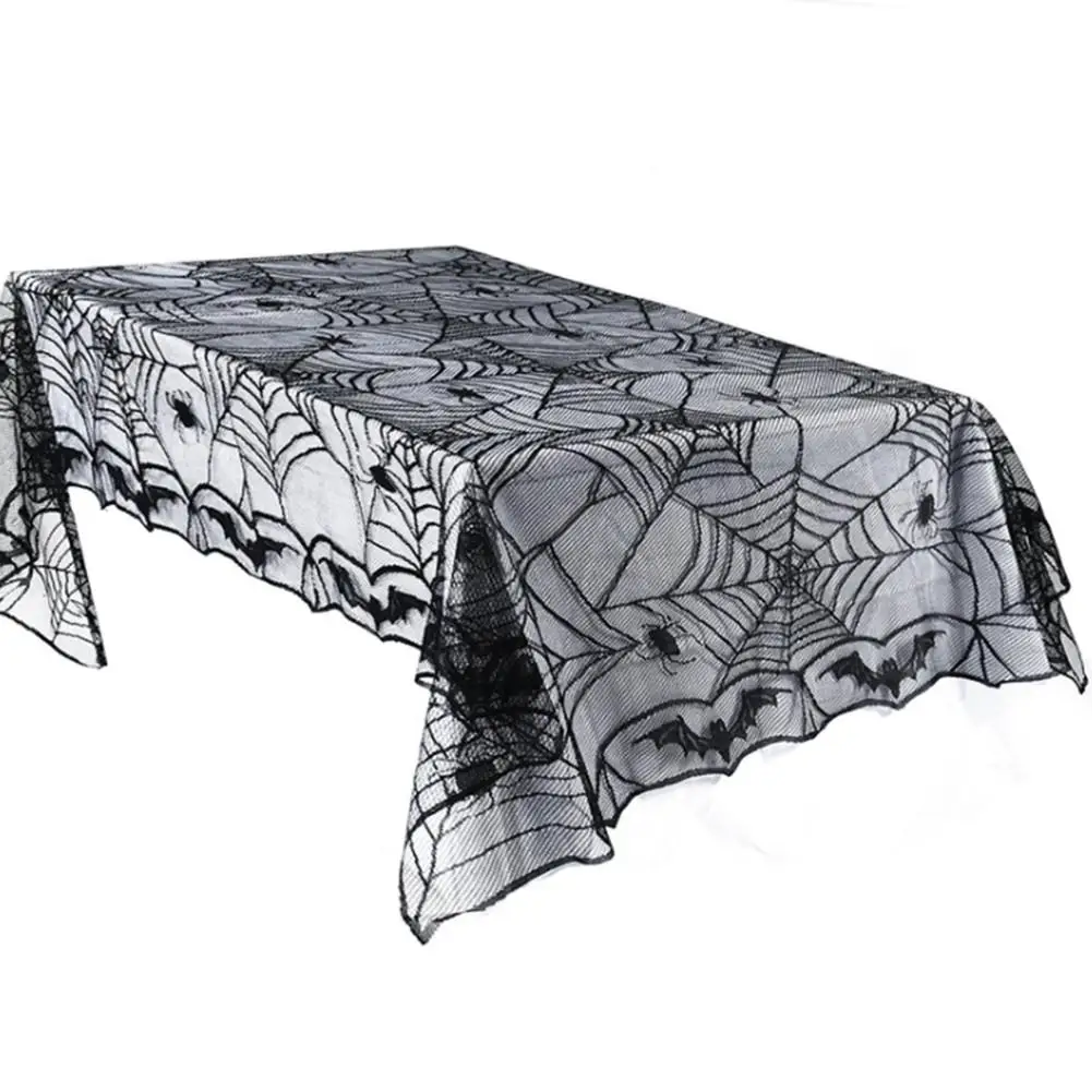 

Halloween Tablecloth Rectangular Polyester Lace Tablecloth Black Spider Web Table Cover For Halloween Dinner Parties