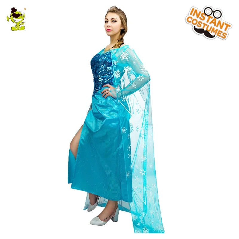 Adult Princess Blue Long Dress for Women's Cosplay Halloween Party