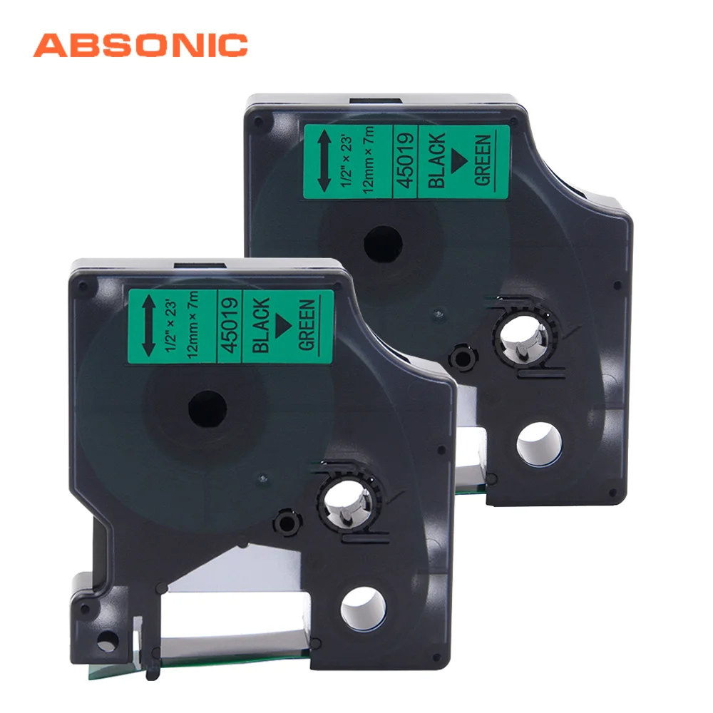 Absonic 2PCS 12mm Refills Tape DYMO D1 45019 Black on Green Compatible Dymo LabelManager PnP 160 220P 360D 450D Printer Maker | Компьютеры