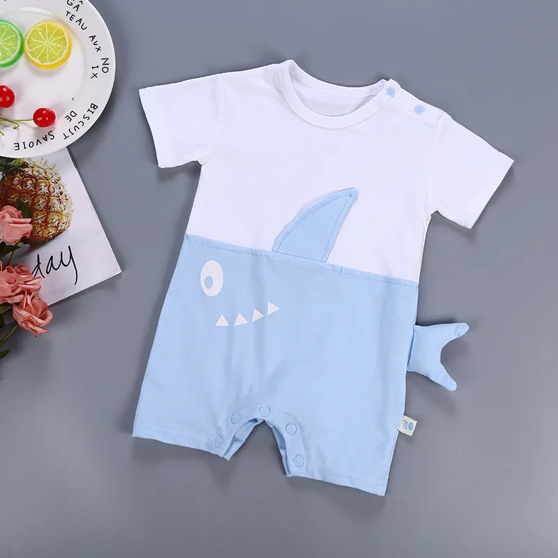 Темно-синий цвет, Детские хлопковые комбинезоны для малышей, летняя крутая Одежда для новорожденных с короткими рукавами, комплект боди для новорожденных, детские комбинезоны