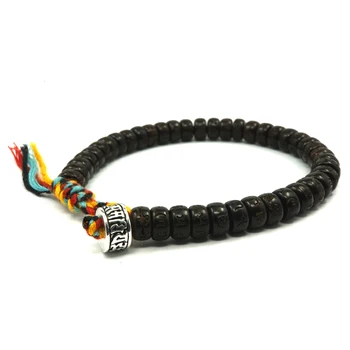 

Pohier 925 Silver Tibetan buddhist Lucky Knots Hand Braided Bracelet Natural Coconut Shell Beads Carved Handmade Bracelets