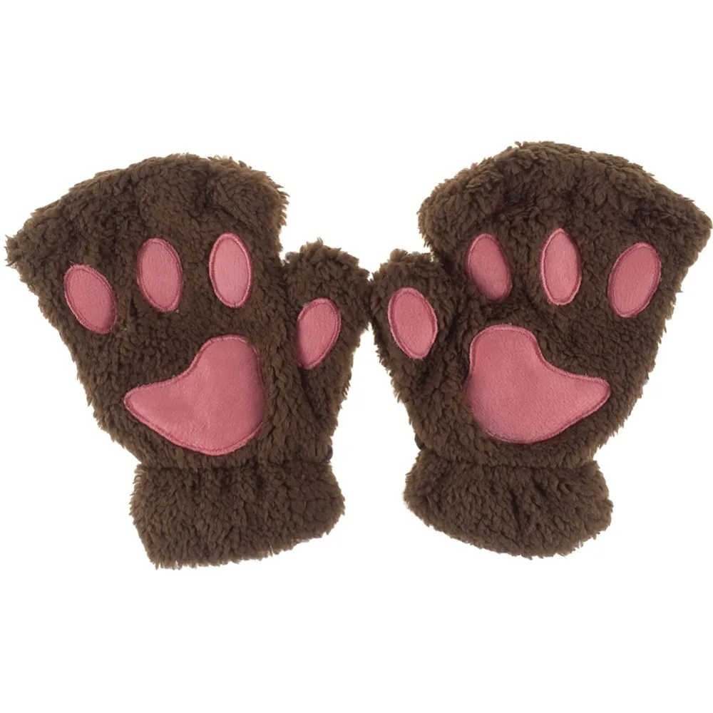 

2017 new winter gloves women mittens half finger glove mitten winter Paw gloves womens heated warm knitted cat Paw winter gloves