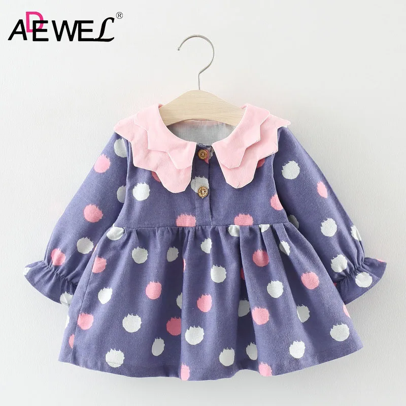 

ADEWEL 1 2 3 Years Baby Girls Long-sleeved Printed Princess Dress Colorful Polka Dot Spring Autumn New Infants Girl Cute Clothes
