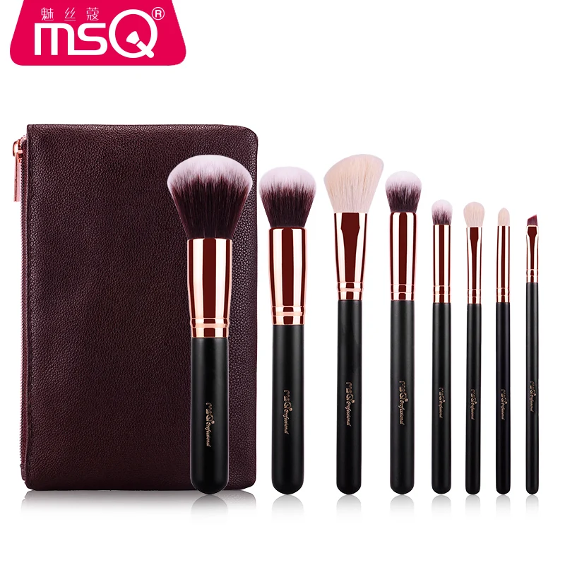 

MSQ 8pcs Rose Gold Wool Makeup Brush Loose powder Liquid foundation eye makeup makeup brushes pu cosmetic bag Portable