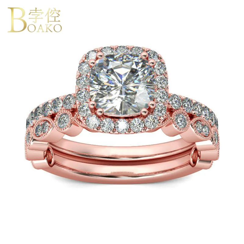 Australia Zircon Two Layers Stainless Steel Rings for Women Rose Gold
