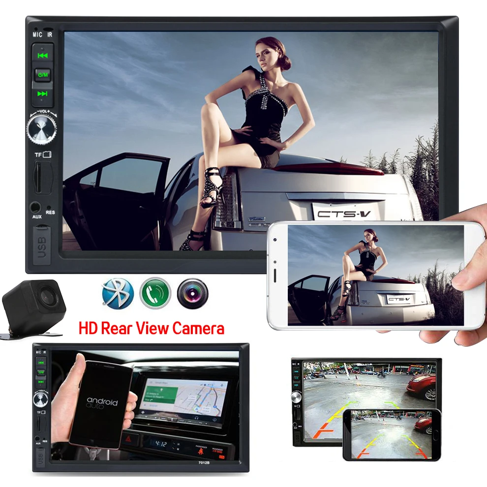 7 дюймов HD Автомобильный 2-канальный MP5 MP4 зарядное устройство для автомобиля с FM стерео Сенсорный экран с обратным Камера объектив ссылка Поддержка для устройств на базе Android и IOS