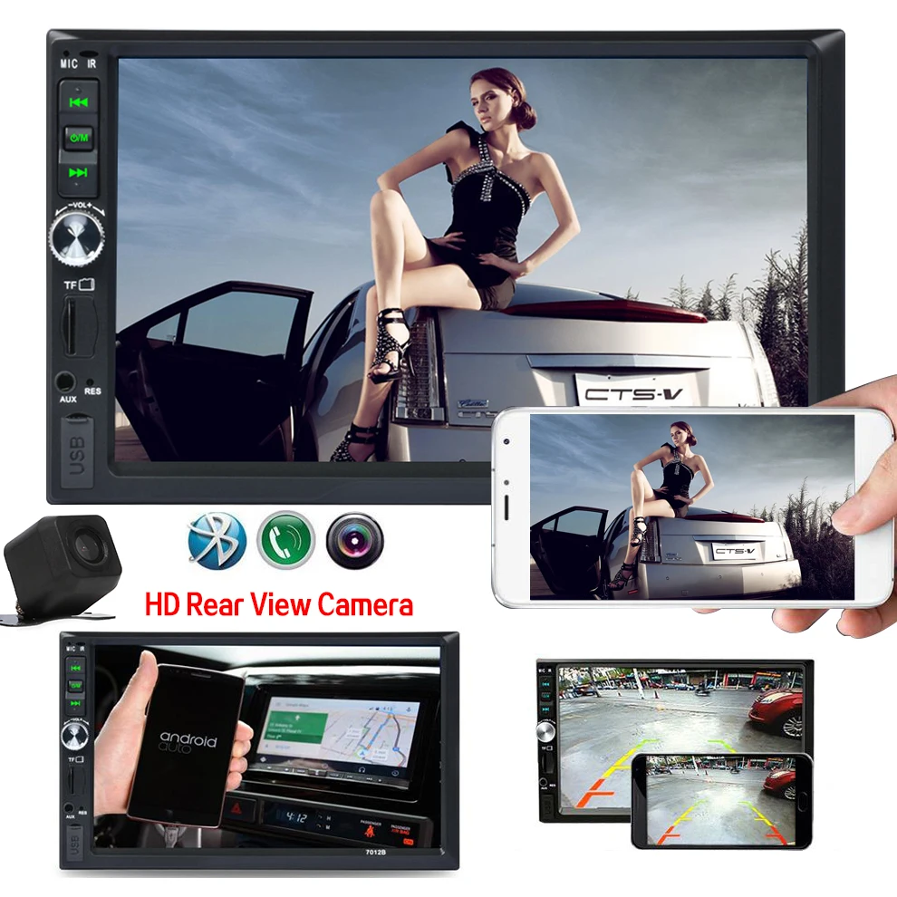 

7 Inch HD Car 2 Channel MP5 MP4 Player Car FM Stereo Touch Screen with Reverse Camera Lens Link Support for Android and IOS