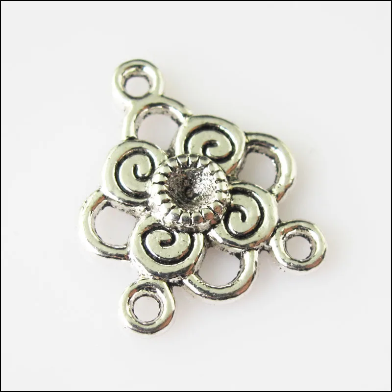 

10Pcs Antiqued Silver Tone Flower Charms Pendants Connectors 17x20mm