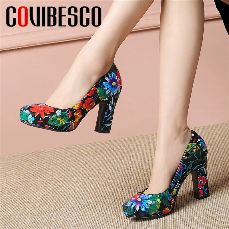 

COVIBESCO Vintage Print Round Toe Women Pumps 2019 Spring Summer New Platforms Single Shoes Woman Sexy Elegant Party Prom Shoes