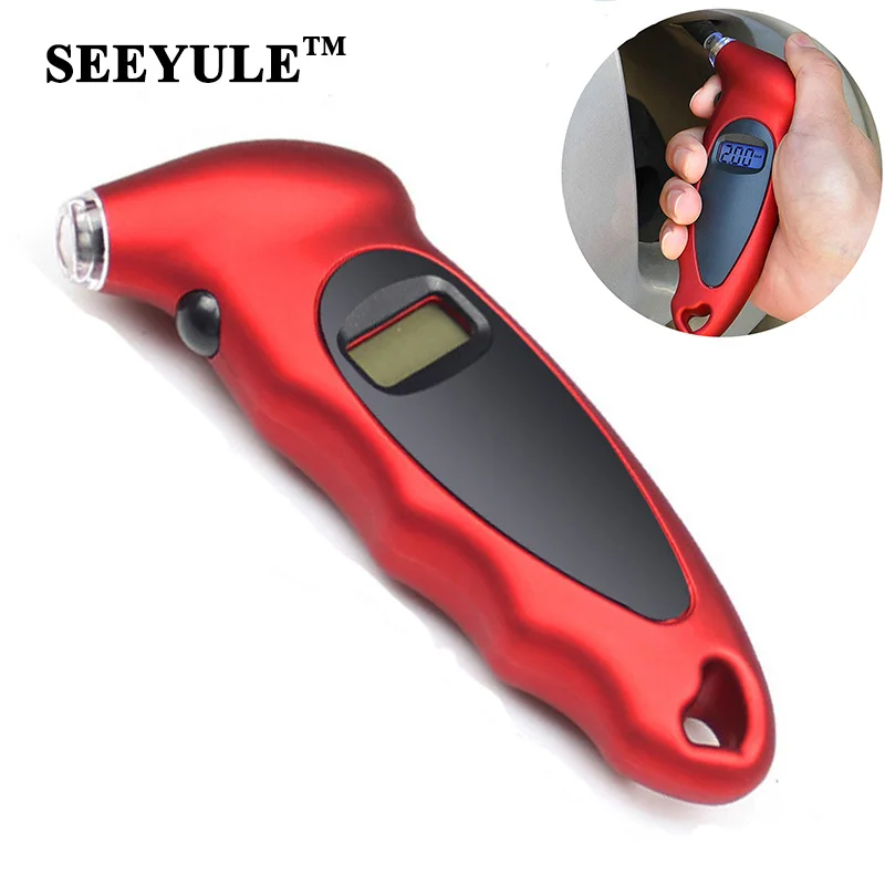 1pc SEEYULE Car Tire Gauge Diagnostic Digital LCD Display Universal Motorcycle Tire Pressure Gauge Tool Manometer Barometers