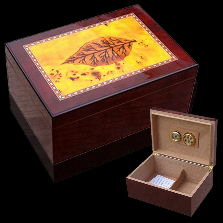 

2018 new type COHIBA Luxury Cedar Wood Cigar Humidor Pretty Storage Box with Lock Humidifier Hygrometer
