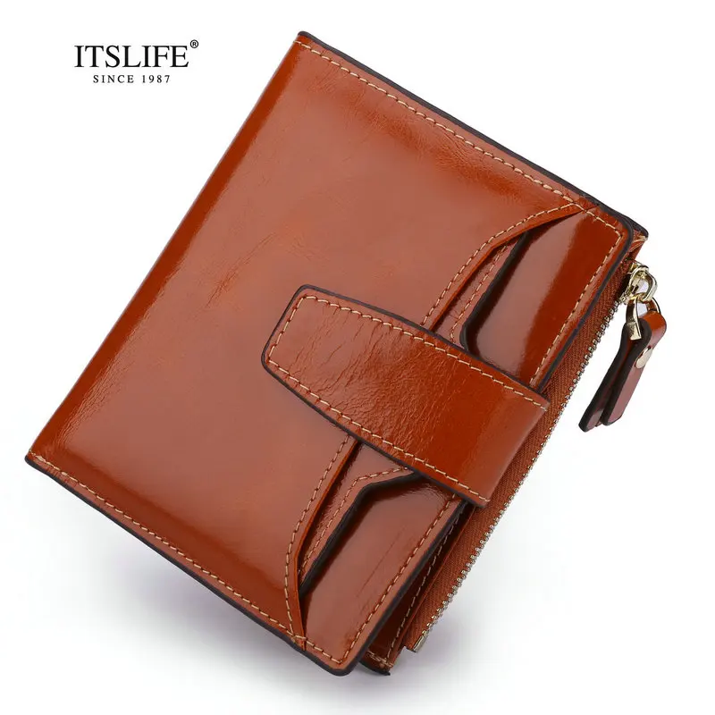 

Itslife Genuine Leather Women Wallet Female Zipper Coin Purse Small Wallet Cowhide Card Holder Clamp For Money Bag Portomonee