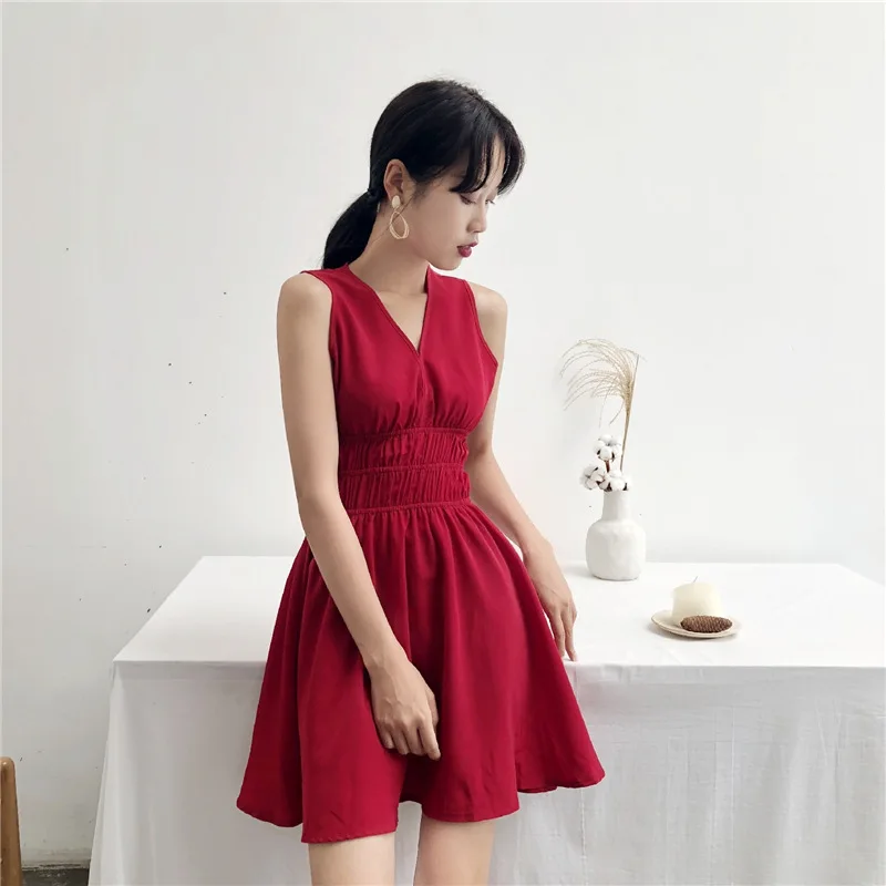 

2019 summer new temperament V-neck waist slim chiffon dress female small fragrance ladies dress