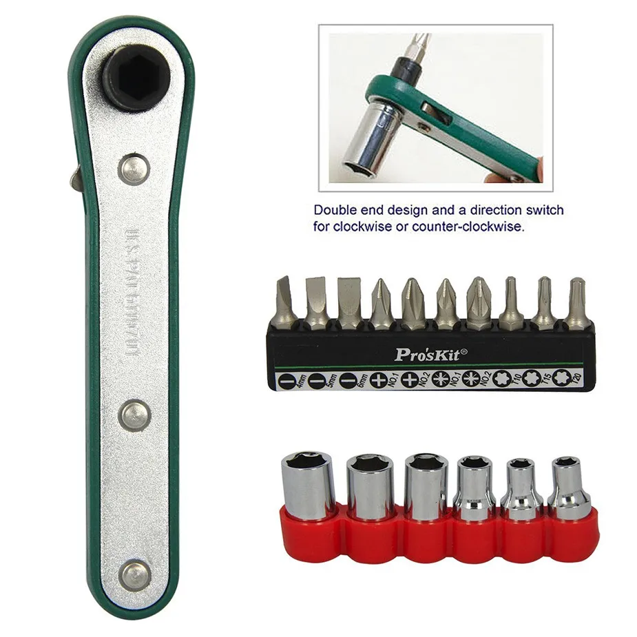 FREE SHIPPING ProsKit 1PK 202A 17 in 1 Offset Ratchet & Socket Driver