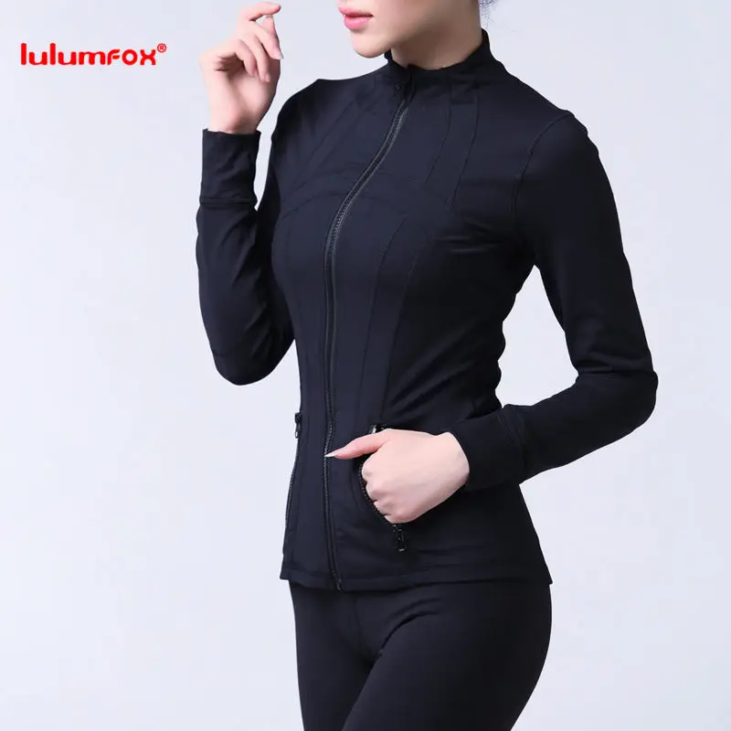 Thumb Holes Zipper Black Long Sleeve Training Yoga Tops Sports Tops Gym