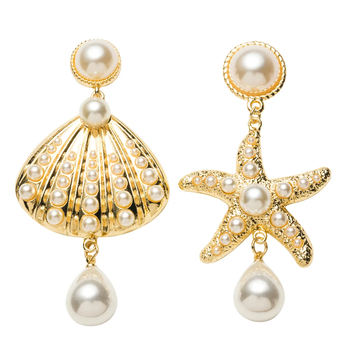 

Irregular Shell Earrings Statement Starfish Pearl Dangle Gold Plated For Women 2019 Korean Earings Fashion Jewelry Drop