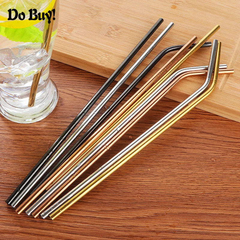 

DO BUY 4pcs Reusable Metal Drinking Straws 304 Stainless Steel Sturdy Dia 6mm Bent Straight Drinks Straw with one Cleaner Brush