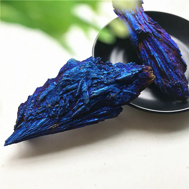

Beautiful Blue Titanium Black Tourmaline Aura Quartz Crystal Peacock Tail Shaped Decoration Natural Quartz Crystals