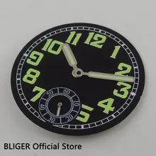 Классический 35 мм черный стерильные циферблат зеленый циферблат часов+ световой указатель пригодный для приблизительный срок поставки: 6498 ST3620 ручной завод D110