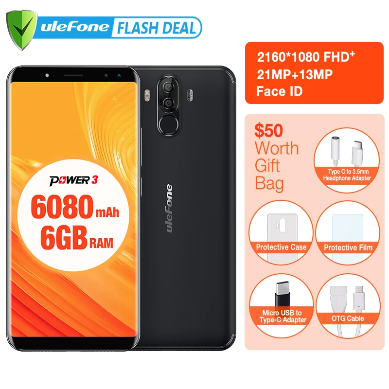 Original Ulefone Power 3 6 0 FHD Screen 6080mAh Big Battery Smartphone Android 7 1 Face