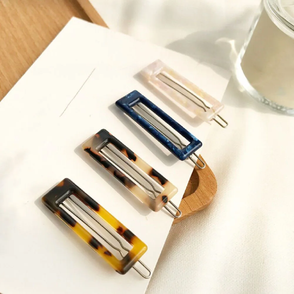 

New Fashion Hollow Geometric Square Acetic Acid Acrylic Hair Clips Leopard Hairpins Hair Accessories for Women Girls Dropship