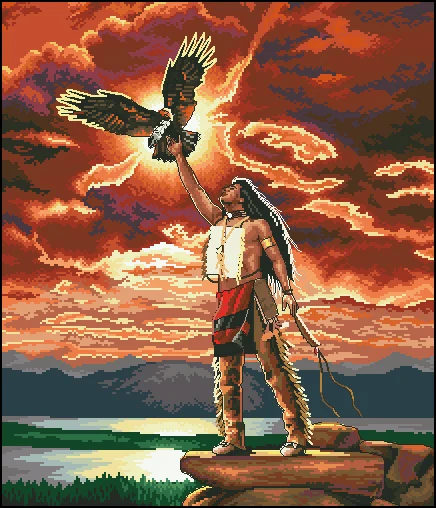 

Top Quality Beautiful Lovely Counted Cross Stitch Kit Gift of the Eagle Feather Red Sky Man Bird 03897 3897
