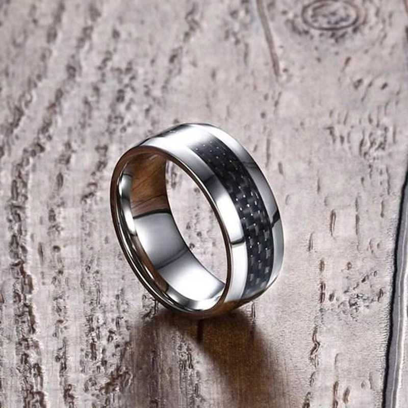 Men's Rings Stainless Steel Inlay Black Carbon Fiber Rings for Women Men Fashion Wedding Band Jewelry anel masculino
