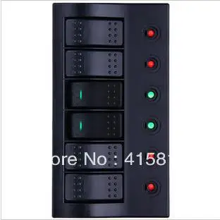 

Free Shipping LED Rocker Switch Panel DC 12V/24V 6 Black Gang Waterproof for Marine Boat Caravan