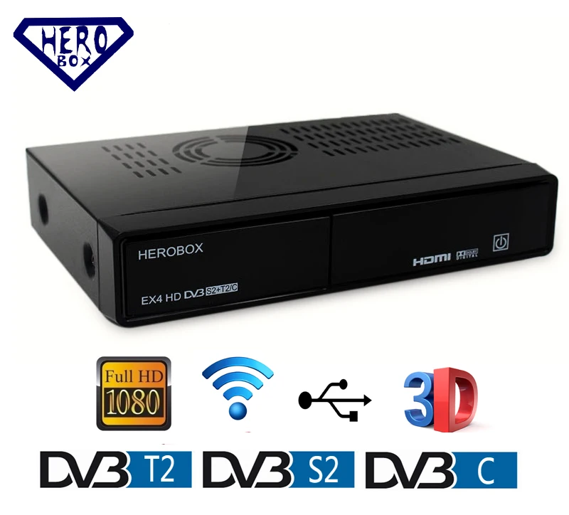 Новейший HEROBOX EX4 HD Wifi с DVB-S2/S, DVB-C и DVB-T2/T спутниковый цифровой приемник с поддержкой считывателя смарт-карт