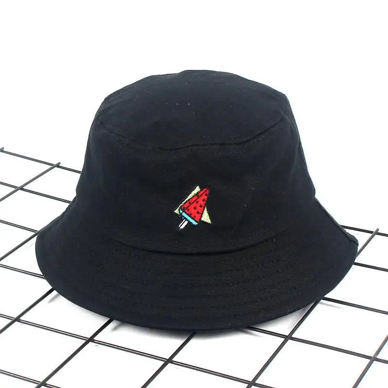 

2019 Cotton Cartoon watermelon Bucket Hat Fisherman Hat outdoor travel hat Foldable Sun Cap Hats for Men and Women 533
