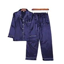 Весенняя Мужская однотонная Повседневная рубашка и штаны, домашняя одежда, шелковистая Пижама, комплект, Нежная ночная рубашка с длинными рукавами, 2 предмета, одежда для сна, большие размеры XXXL