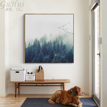 

Nordic Fog Forest Birds Tree Landscape Canvas Painting Decorative Poster Wall Art Picture Living Room Home Office Decoration