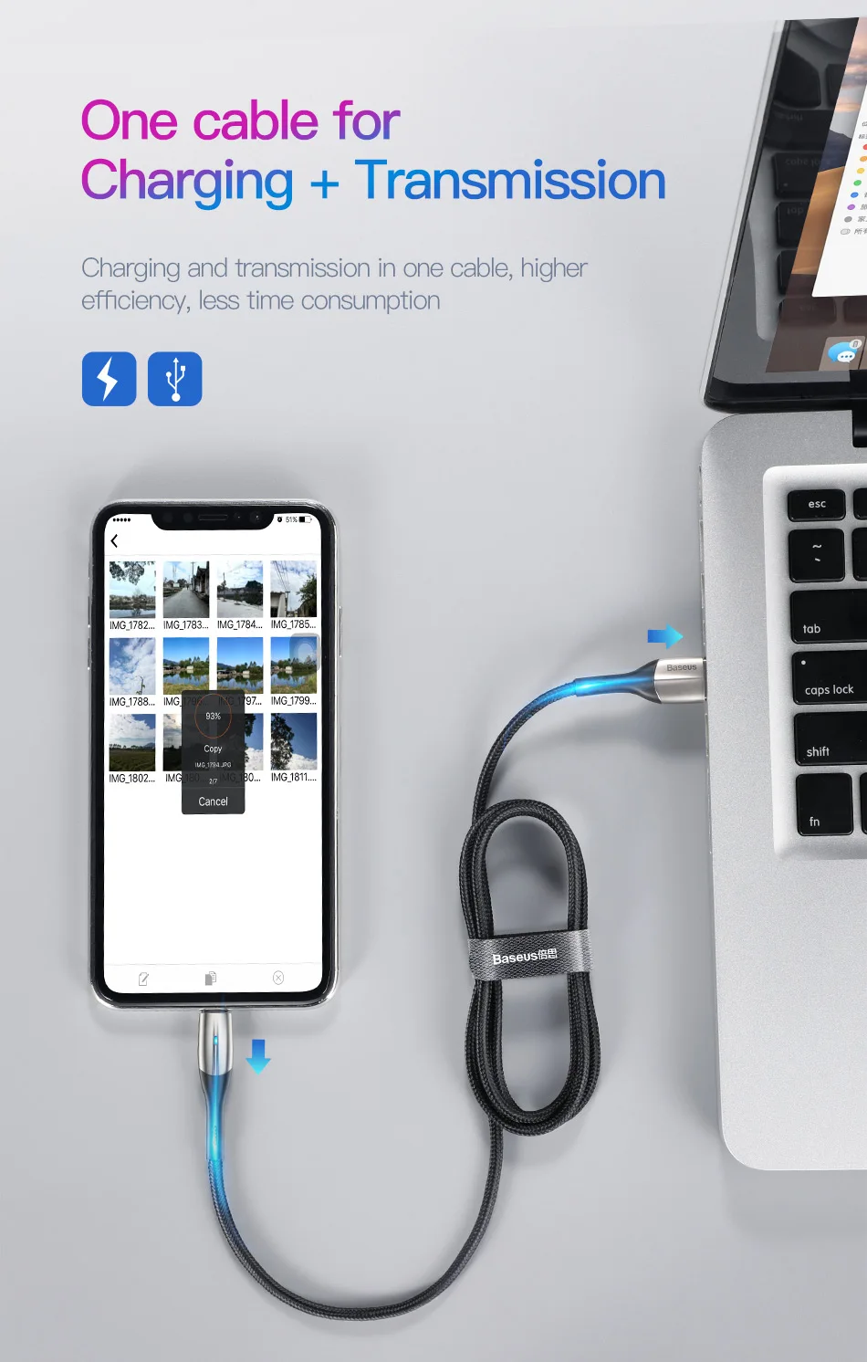 Baseus zn-сплав дизайн освещения usb кабель для iPhone xs max 1 м 2.4A зарядный кабель для iPhone X 8 7 6 plus зарядное устройство USB кабель