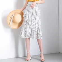 Для женщин Высокая талия юбка в горошек элегантные средней длины юбки Обёрточная бумага из шифона в горошек юбка корейской моды для беременных женщин
