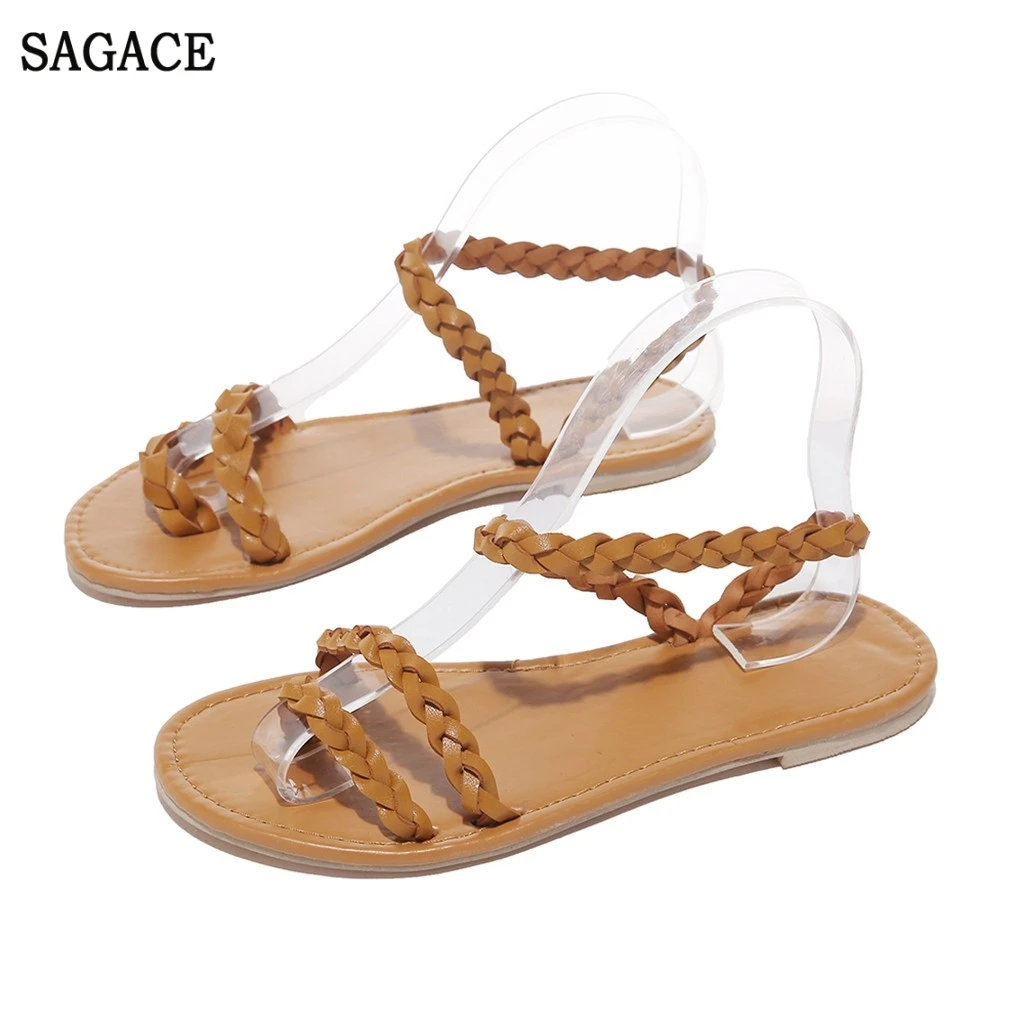 

SAGACE Women's Ladies Summer Weave Beach Flat Ankle Round Toe Sandals Casual Sexy High Quality Outsid Ladies Shoes 2019