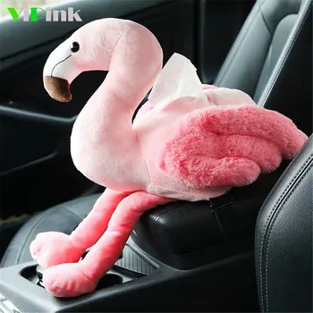 

Home Car Tissue Box Holder Pink Flamingo Tissue Box Cover Cute Car Armrest Box Tissue Case Plush Girls Room Decor Toy