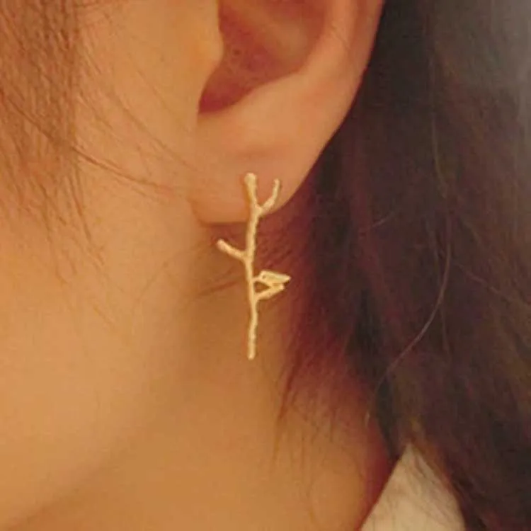 

High Quality Elegant Bird Tree Branch Shaped Alloy Woman Earrings gold color Jewelry Accessories EAR-0479
