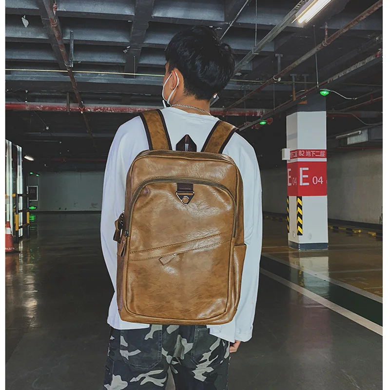 De los hombres de la moda Mochila impermeable de la PU bolsa de viaje de cuero Hombre de gran capacidad adolescente hombre Mochila mochilas para portátiles De los hombres de la moda Mochila impermeable de la PU bolsa de viaje de cuero Hombre de gran capacidad adolescente hombre Mochila mochilas para portátiles
