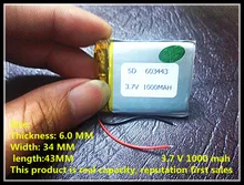 Size 603443 3.7V 1000mah Lithium polymer Battery with Protection Board For Bluetooth GSP PSP Digital Products Free Shipping