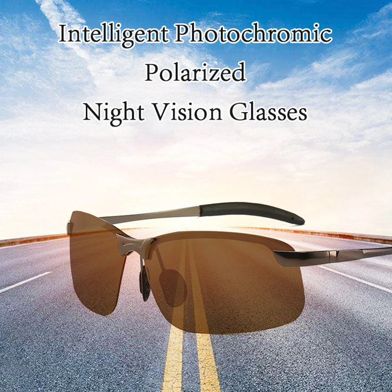 

Intelligent Photochromic Sunglasses Men Polarized Semirim Night Vision Glasses Driving Sport Eyeglasses Day Night Yellow Lens L3