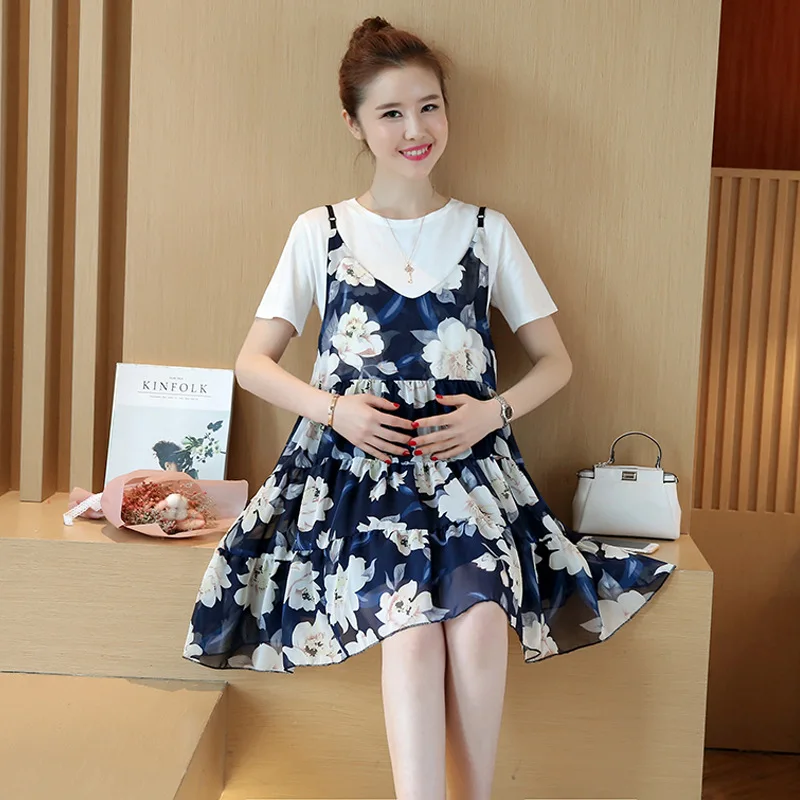 

New 2018 Summer Chiffon Maternity Pregnant Dress 3D Printing Dress Women Loose Maternity Clothes for Pregnant Women Clothes