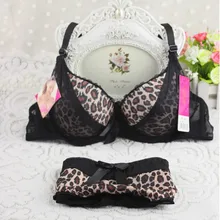 Womens New Sexy Ladies 3/4 Cups Lace Leopard Push Up Bra Set bra Size 32 34 36