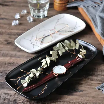 

Nordic Marble Storage Tray Desktop Jewelry Organizer Trays Kitchen Fruit Dessert Ceramic Plate Black White