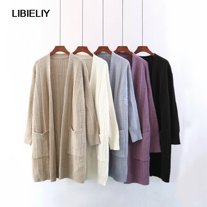Suéter Casual Beige Larga negro Femenino Lana azul Cardigans Superior caqui púrpura Otoño De Agradable Nuevas Mujeres w7q8HIIP