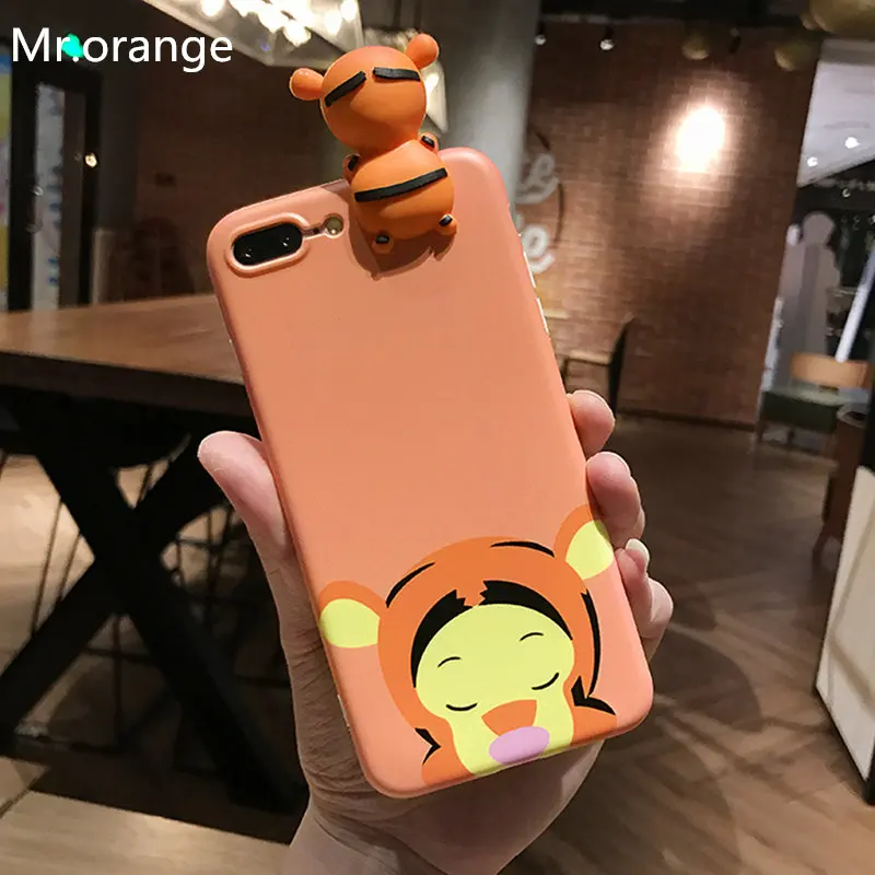 Mr. orange classic Cartoon Silicone Winnie Pooh Tigger Fundas Para Coque iphone X s 6 s 7/8 plus Soft Cover Capa Para Capinhas