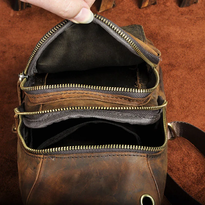Винтажная Мужская нагрудная сумка Crazy Horse из натуральной кожи, маленькая сумка-мессенджер на плечо, мужская сумка ручной работы из воловьей кожи, сумка через плечо